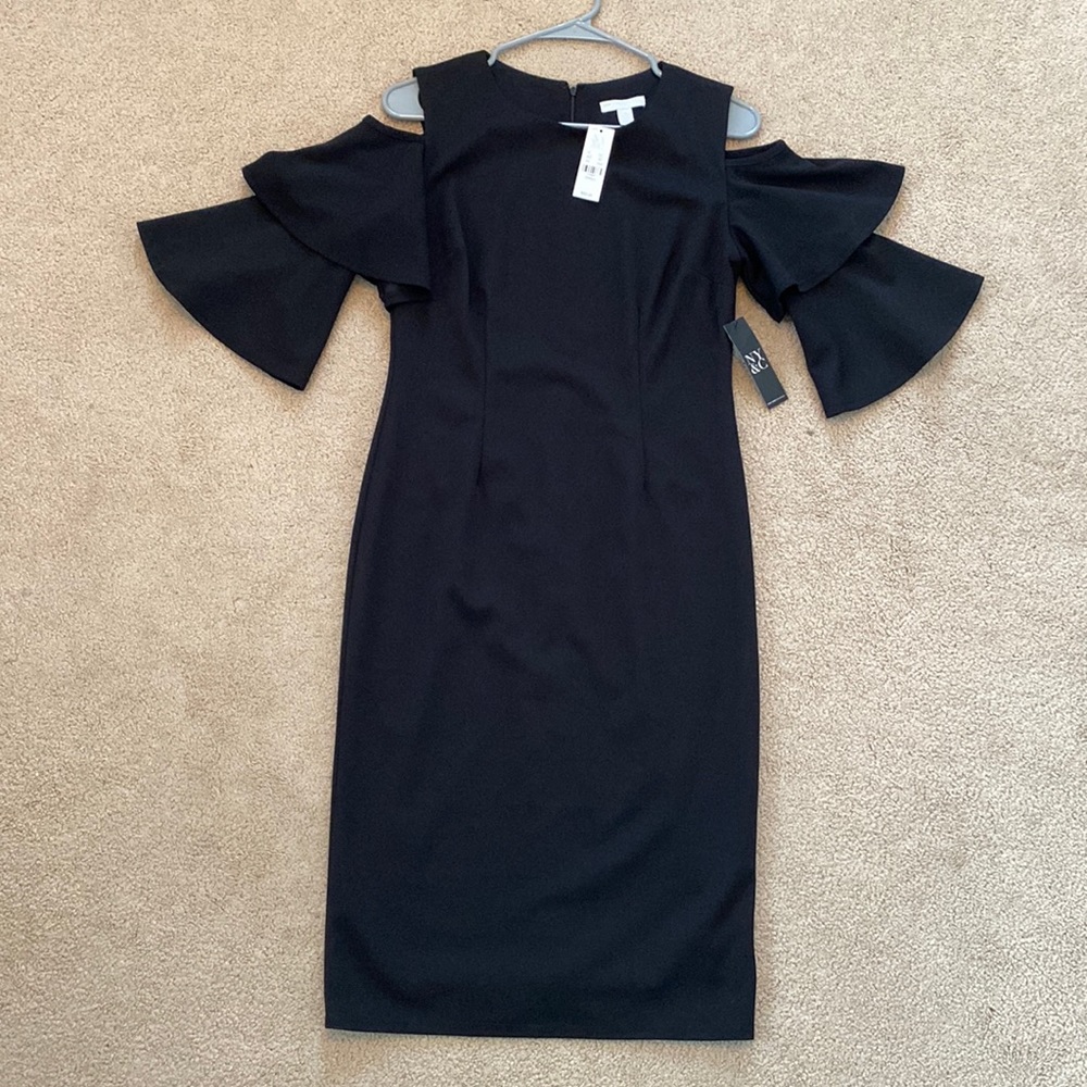 NWT - New York & Company Black Open Shoulder Ruffled Sleeves Dress - Size S